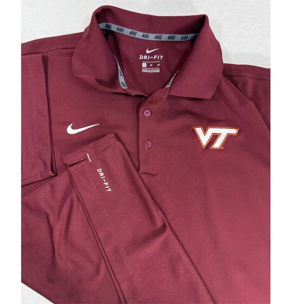 Virginia Tech Nike Polo Shirt Mens XL Maroon NCAA Football Dri-FIT EUC